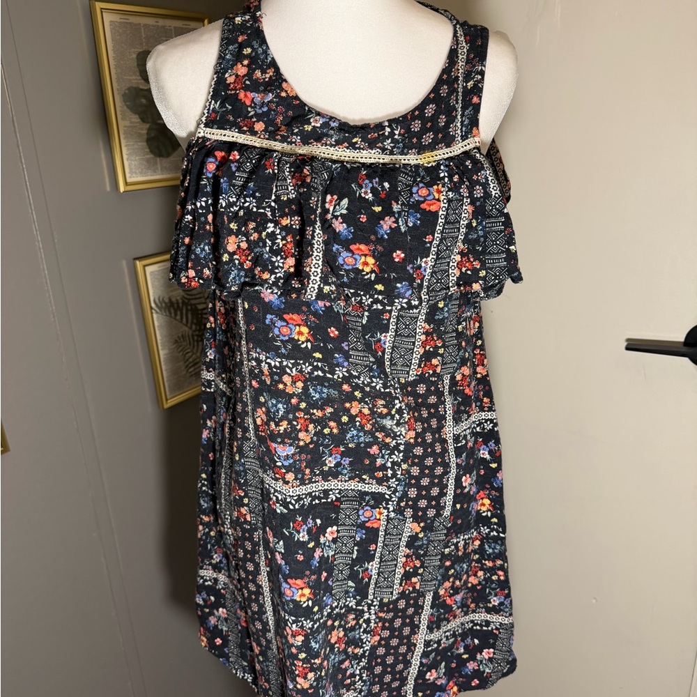 Art Class Floral‎ Patchwork Midi Dress - Black and Multicolor